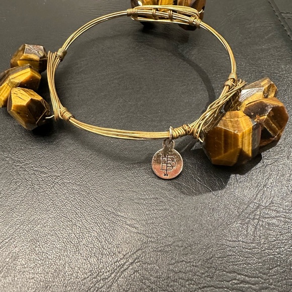 Gold and Brown Gemstone Bracelet with Organic Design - Picture 2 of 4